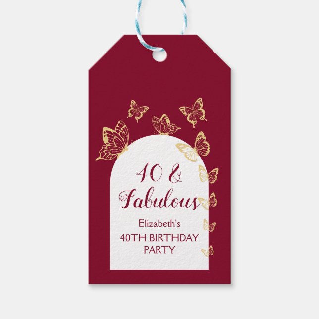 Étiquettes-cadeau Papillons d'or de Bourgogne moderne Fabuleux anniv (Devant)