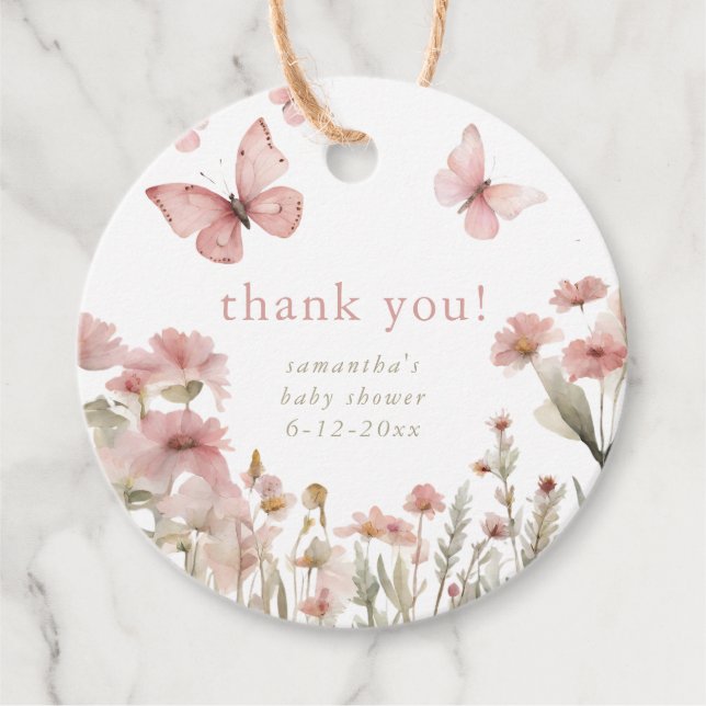 Étiquettes Cadeau Papillons fleur sauvage ressort baby shower fleuri (Devant)