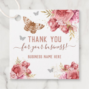 Étiquettes Cadeau Papillons floraux Merci rose