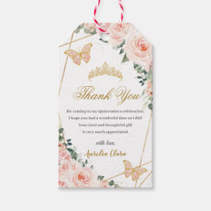 Étiquettes-cadeau Papillons Floraux rose pâle Quinceañera Anniversai
