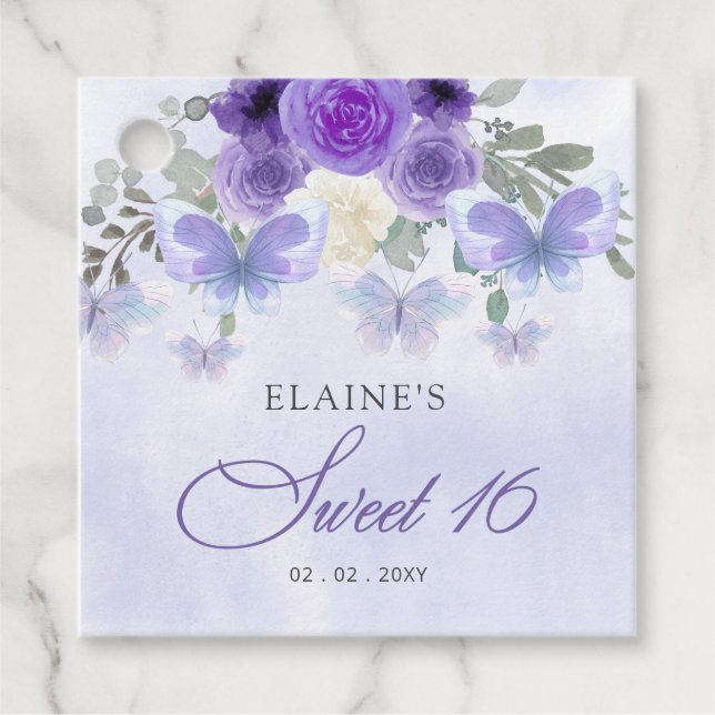 Étiquettes Cadeau Papillons Lilac Rustiques Floraux Violets Sucrés 1 (Devant)