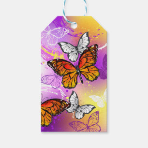 Étiquettes-cadeau Papillons Monarque sur Arrière - plan pourpre