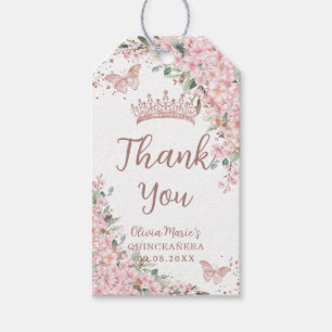 Étiquettes-cadeau Papillons Roses en fleurs de cerisier Quinceañera