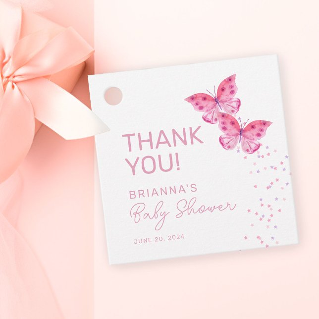 Étiquettes Cadeau Papillons roses Twin Girls Baby shower Merci (Créateur téléchargé)
