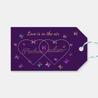 Étiquettes-cadeau papillons volants modernes cœur