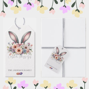 Étiquettes-cadeau Pâques Printemps Floral Lapin Lapin Oreilles Nom d