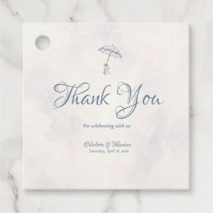 Étiquettes Cadeau Parapluie Romance de Jour Pluvieux Aquarelle Bleue