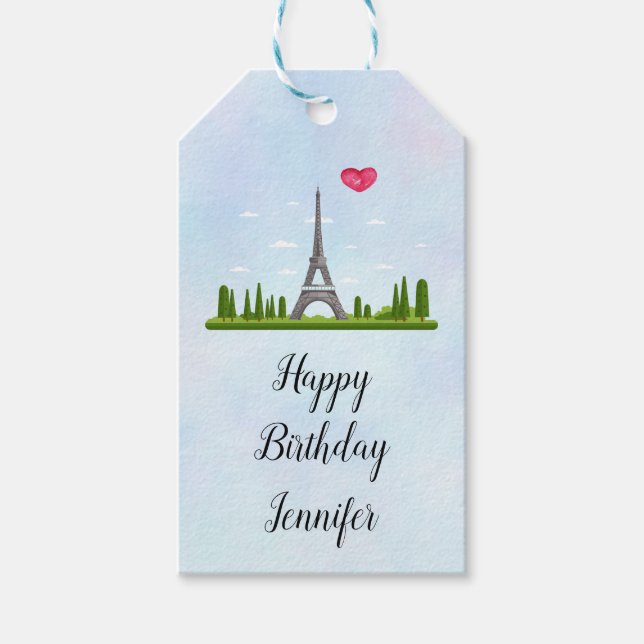 Étiquettes-cadeau Paris avec la Tour Eiffel Anniversaire (Devant)