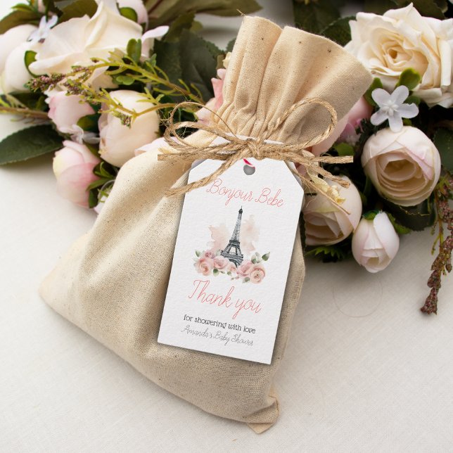 Étiquettes-cadeau Paris Bonjour Bebe Baby shower Floral Parisien (Créateur téléchargé)