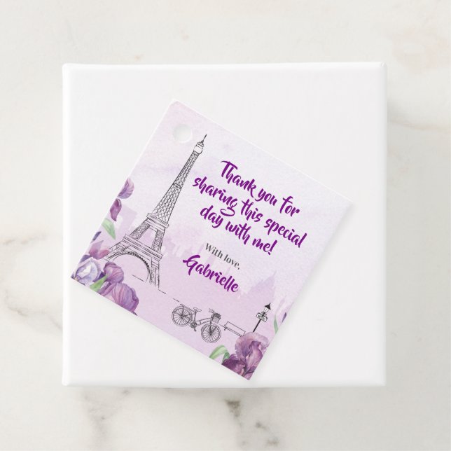 Étiquettes Cadeau Paris Merci français Iris violet (En situation)