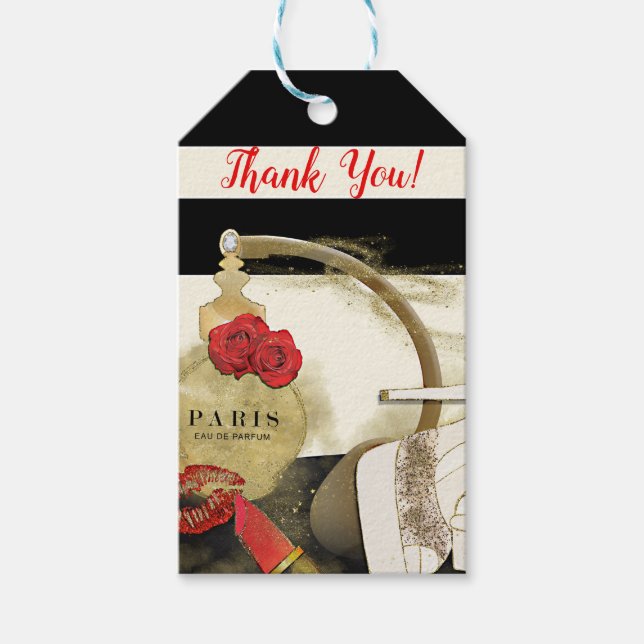 Étiquettes-cadeau Paris Parfum Rose talons et bâton à lèvres (Devant)
