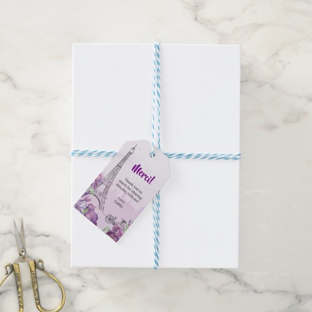Étiquettes-cadeau Paris Purple Iris French Merci d'événements spécia (Avec de laficelle)