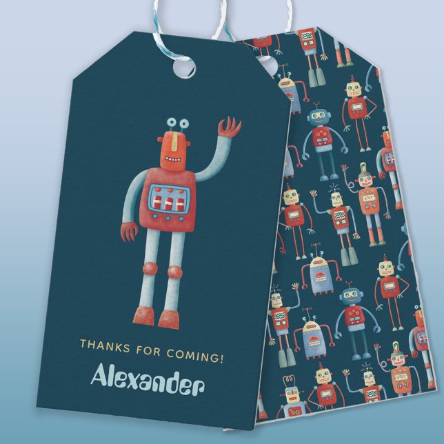 Étiquettes-cadeau Parti Anniversaire de enfant robot mignon Merci Fa (Créateur téléchargé)