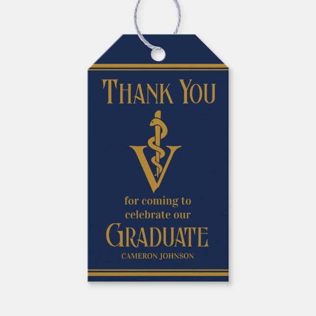 Étiquettes-cadeau Parti de graduation de l'école vétérinaire Blue Go (Devant)