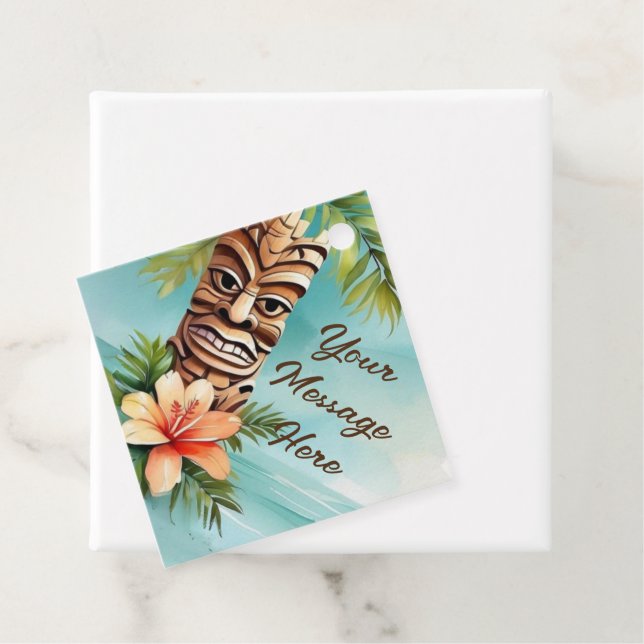 Étiquettes Cadeau Parti Tropical Tiki (En situation)