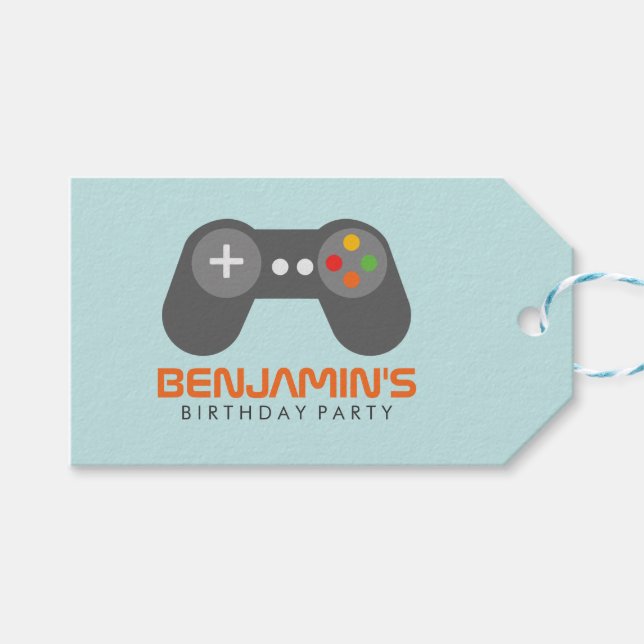 Étiquettes-cadeau Partie Anniversaire de enfant de jeux vidéo (Devant (Horizontal))