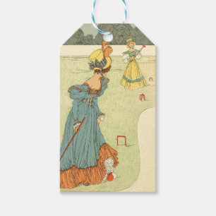 Étiquettes-cadeau Partie de croquet des dames victoriennes dans un j