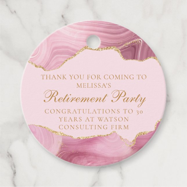 Étiquettes Cadeau Partie de retraite personnalisée Chic Pink Gold Ag (Devant)