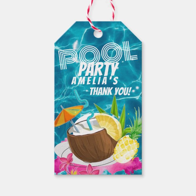 Étiquettes-cadeau Partie du pool | Fête d'anniversaire tropicale (Devant)