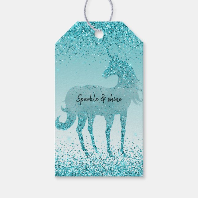 Étiquettes-cadeau Parties scintillant Aqua Unicorn (Devant)