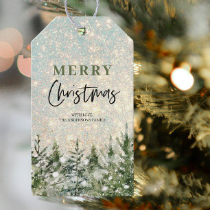Étiquettes-cadeau Parties scintillant arbre vert de Noël   Joyeux No