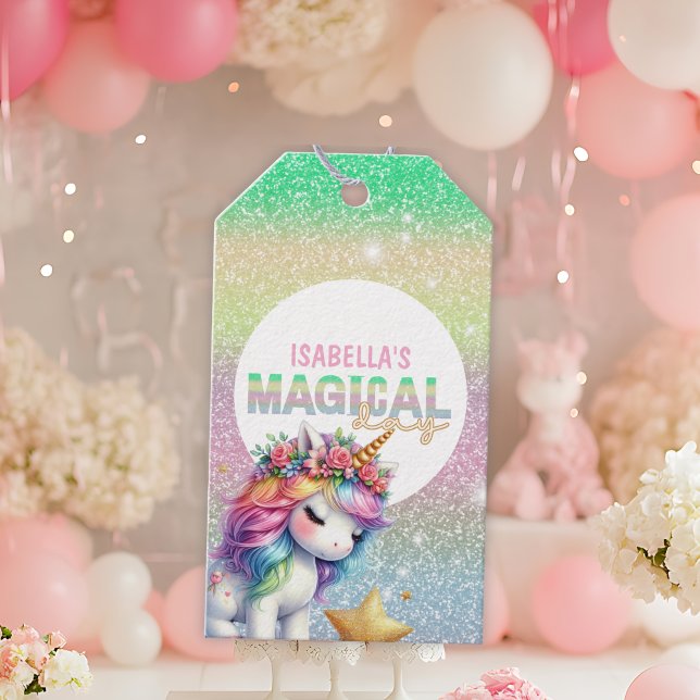 Étiquettes-cadeau Parties scintillant arc-en-ciel licorne magique (Créateur téléchargé)