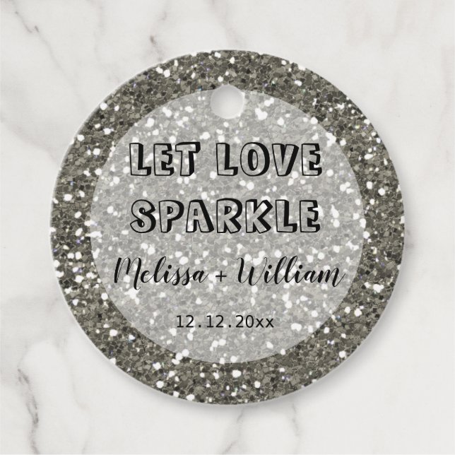 Étiquettes Cadeau Parties scintillant Argent Sparkly Laisser L'Amour (Devant)