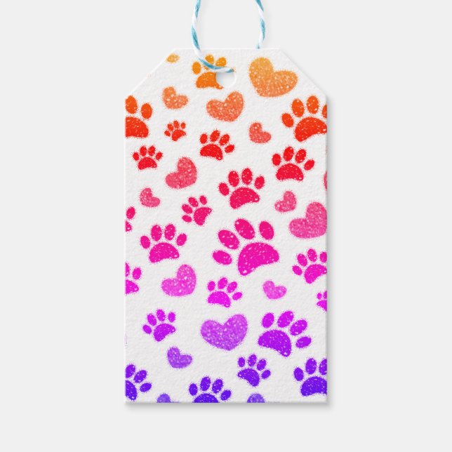 Étiquettes-cadeau Parties scintillant Chien Empreintes de pattes Et  (Devant)