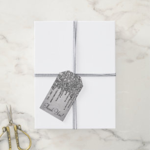 Étiquettes-cadeau Parties scintillant d'argent de dépôt Merci de v