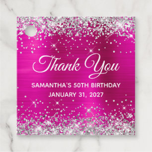 Étiquettes Cadeau Parties scintillant d'argent rose chaud 50e annive