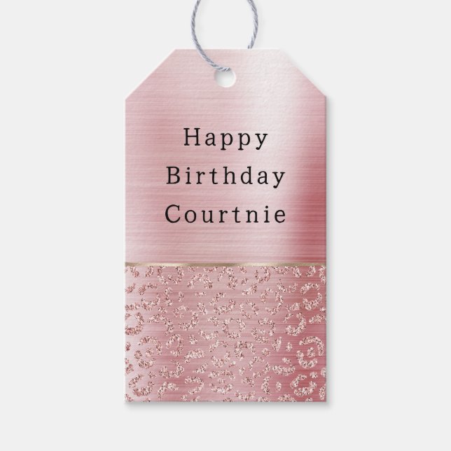 Étiquettes-cadeau Parties scintillant de verre rose pâle Leopard (Devant)