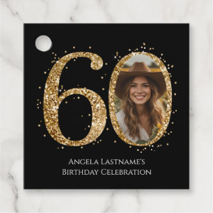 Étiquettes Cadeau Parties scintillant d'or adulte 60e anniversaire P