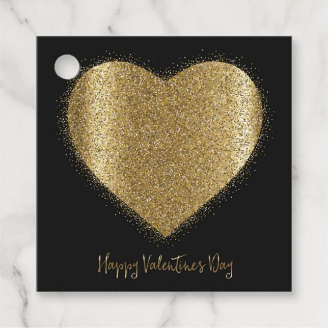 Étiquettes Cadeau Parties scintillant d'or Coeur Saint Valentin Cade (Devant)