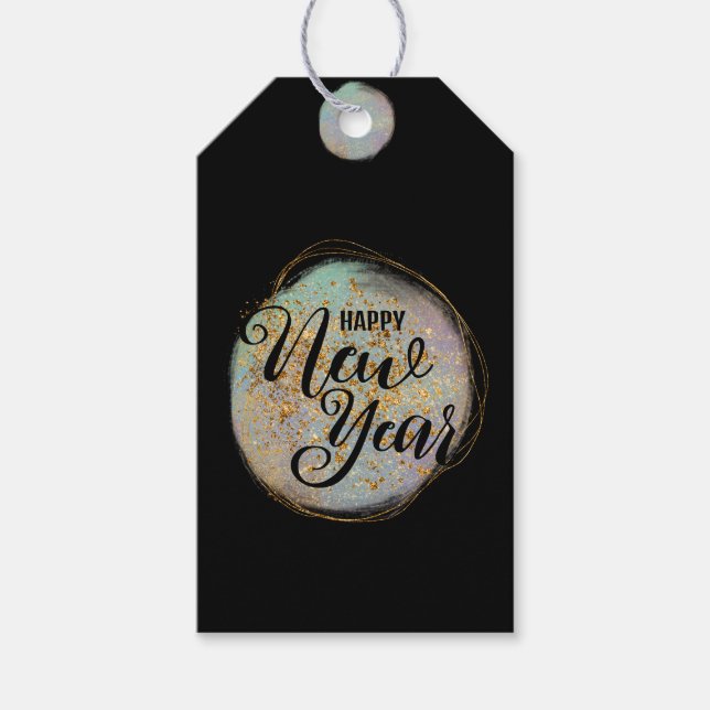 Étiquettes-cadeau Parties scintillant d'or noir Nouvel An (Devant)