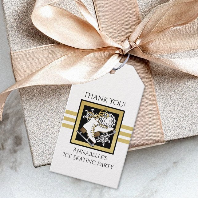 Étiquettes-cadeau Parties scintillant d'or personnalisée Patinage su (Créateur téléchargé)