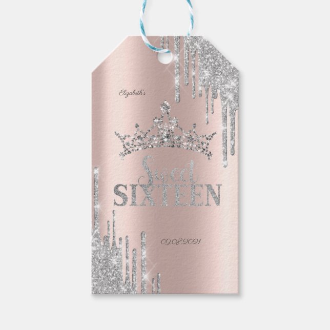Étiquettes-cadeau Parties scintillant en argent Tiara Rose Gold Swee (Devant)