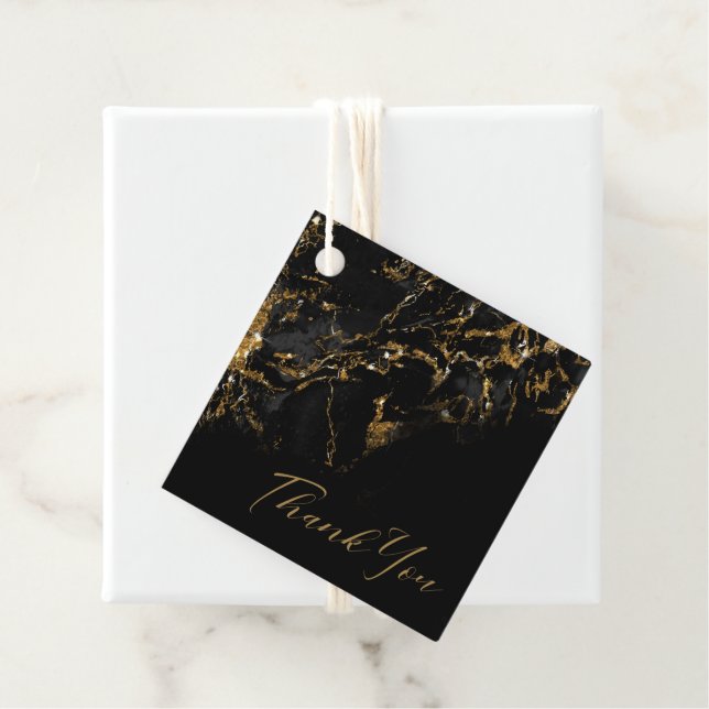 Étiquettes Cadeau Parties scintillant en marbre Mariage Black Gold I (En situation)
