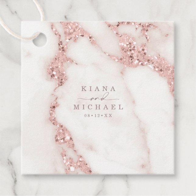 Étiquettes Cadeau Parties scintillant en marbre moderne Mariage Rose (Devant)