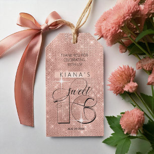 Étiquettes-cadeau Parties scintillant et brillant Sweet 16 Rose Gold