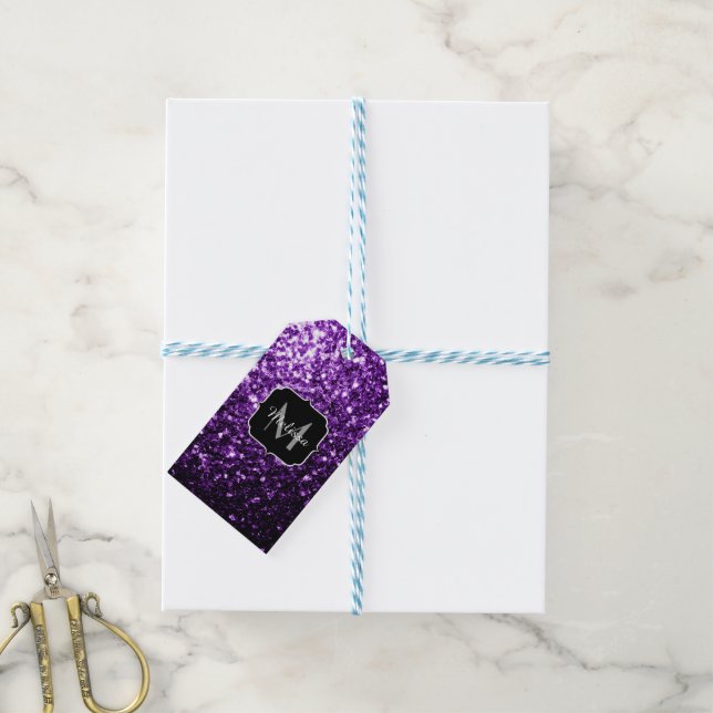Étiquettes-cadeau Parties scintillant foncé violet faux brillant sci (Avec de laficelle)