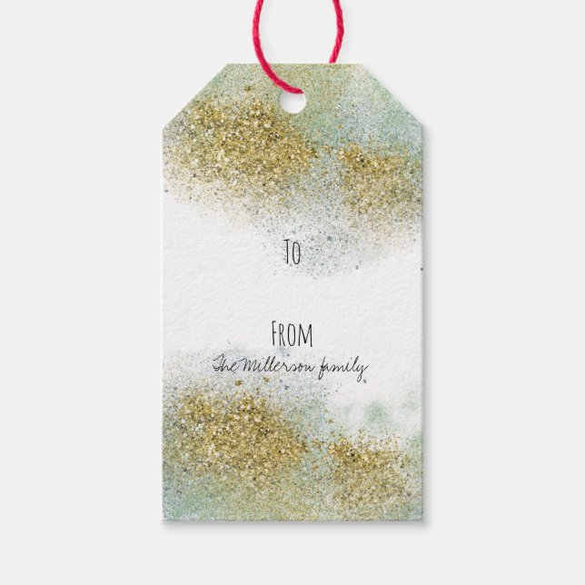 Étiquettes-cadeau Parties scintillant Gold Green Blue Faux personnal (Devant)