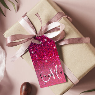 Étiquettes-cadeau Parties scintillant moderne rouge et rose Nom des 