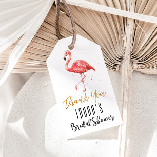Étiquettes-cadeau Parties scintillant or Flamant rose aquarelle FÊ