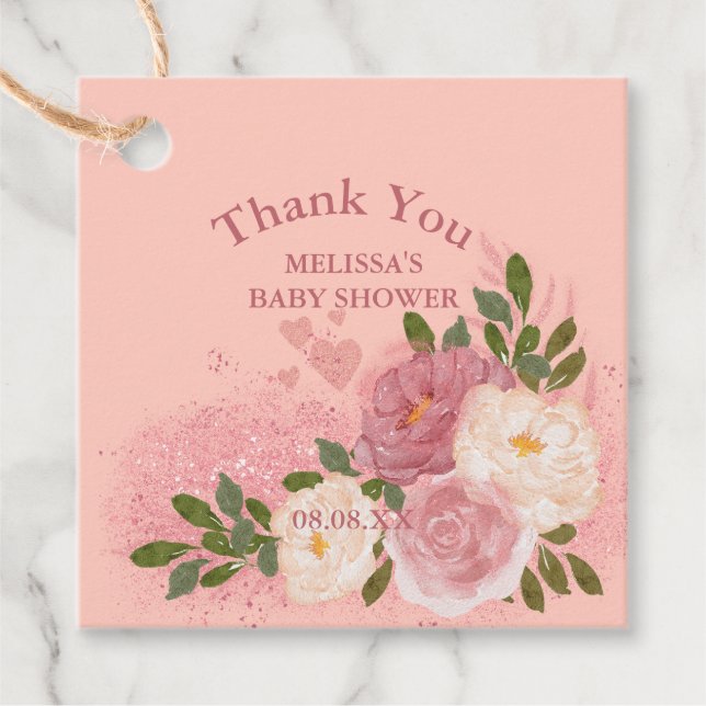 Étiquettes Cadeau Parties scintillant Or rose Et Glam Personnalisé (Devant)