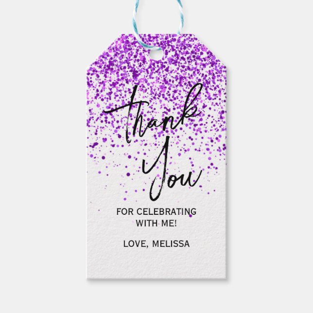 Étiquettes-cadeau Parties scintillant pourpre étincelante blanc Merc (Devant)