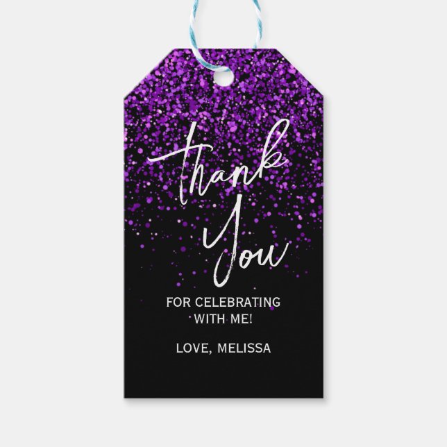 Étiquettes-cadeau Parties scintillant pourpre étincelante noir Merci (Devant)