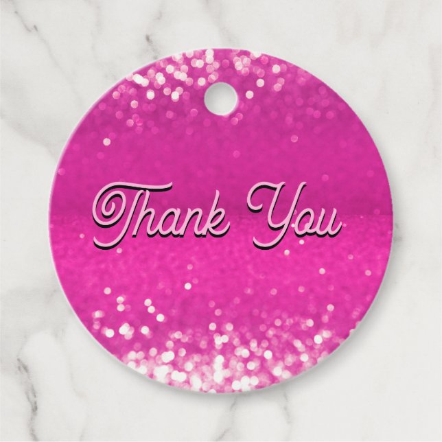 Étiquettes Cadeau Parties scintillant rose chaud Merci Bokeh (Devant)