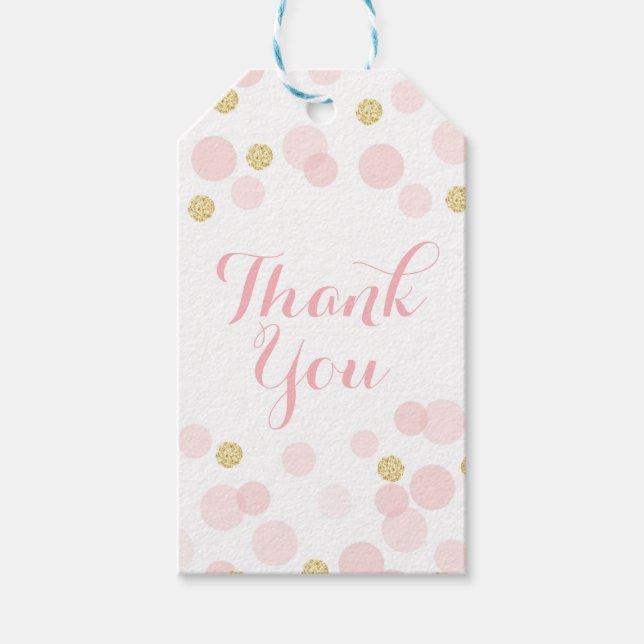 Étiquettes-cadeau Parties scintillant rose et or Merci Confetti (Devant)