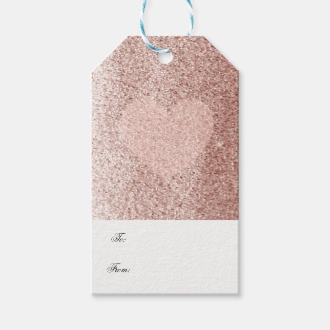 Étiquettes-cadeau Parties scintillant rose Gold Faux avec coeur (Devant)