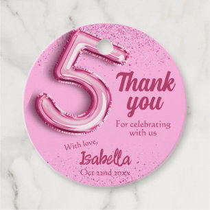 Étiquettes Cadeau Parties scintillant rose mignon ballon no.5 girly 